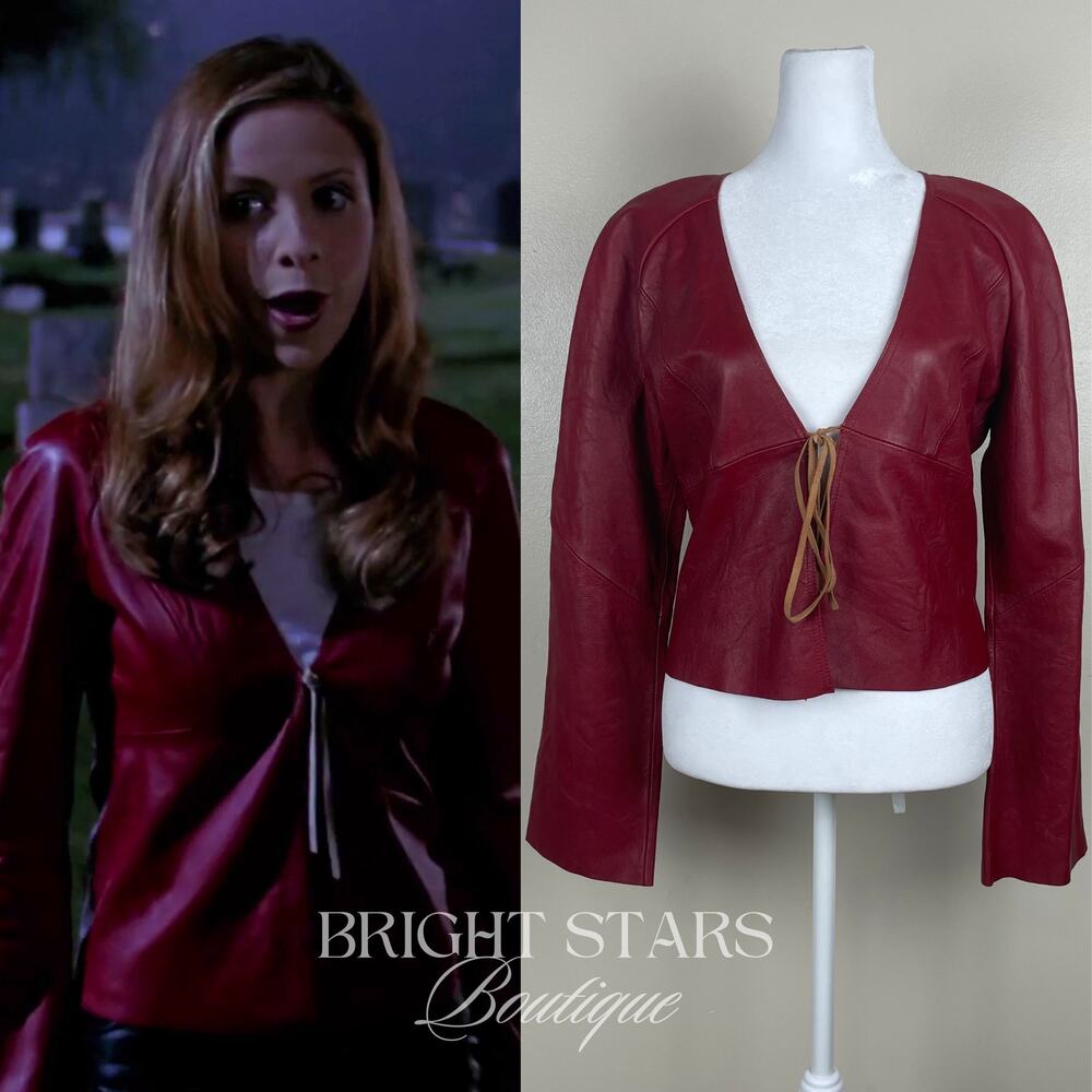 Women's Red Leather Tie-Front Jacket